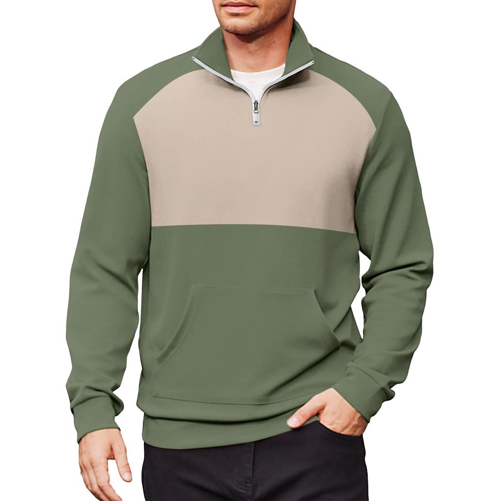 Men's Casual Long-Sleeved Collared Quarter-Zip Sweatshirt