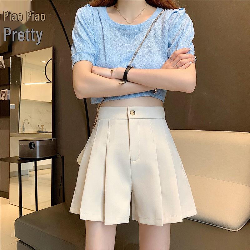 

2024 Summer High-Waist Pleated Skort: Slimming, Versatile Women s Casual Fashion S чорний