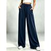 Womens Relaxed Straight Leg Pants Drawstring Elastic Waist Solid Color Casual Trousers