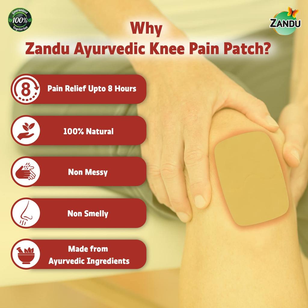 Zandu Ayurvedic Knee Pain Relief Patch Pack of 1X 5 Patches for Joint and Muscle Comfort 8 Hours Relief