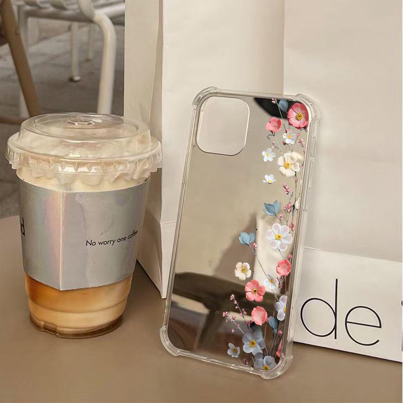Cute Flowers Mirror Acrylic Soft Phone Case For iPhone 17 Pro Max 16 15 14 13 12 11 Pro 17 Air XS X XR 7 8 Plus Bumper Cover
