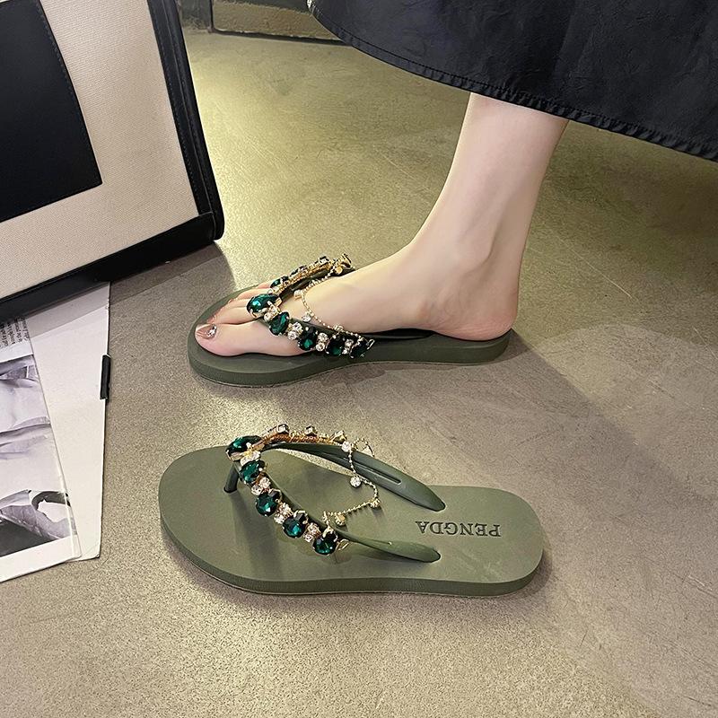 Flip Flops Women High Heeled Slippers Women Diamond Slope Heel Slippers Elegant Fashion Beach Sandals Womens Sexy Shoes