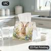 1pc Tissue Box, Watercolor/Rabbit Wildflowers/Gentle Joy Pattern, 2D Flat Printing, Multi-Use, Portable, Napkin Box, for Formal Meals