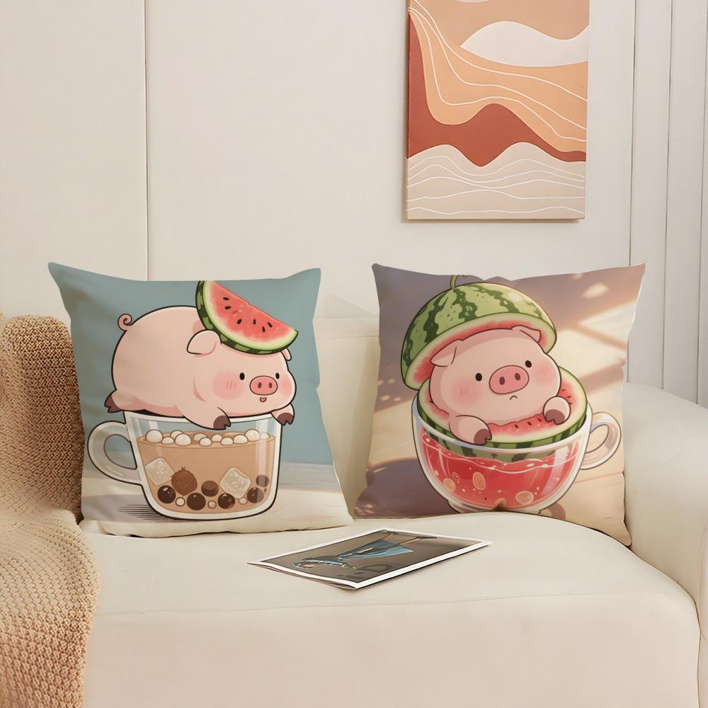 Cute Pig Summer Surprise Cushion Cover Silky Elegant Comfort Sofa Bed Invisible Zipper Beach Pillowcase