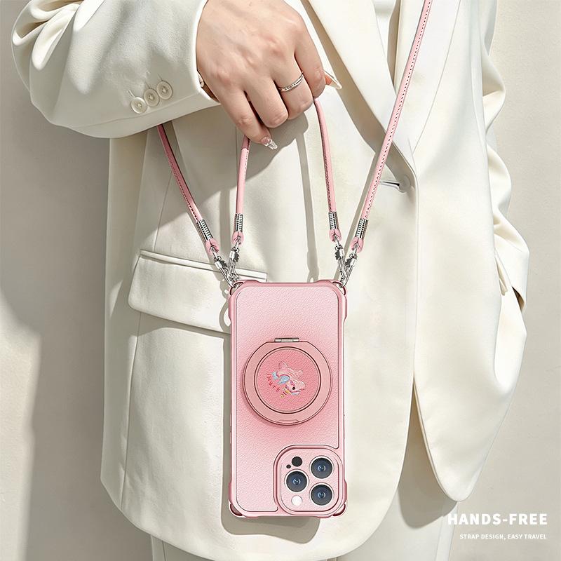 Baby elephant bracket is suitable for Apple 17 mobile phone case 15 four-corner lanyard iphone16promax messenger 14 silicone 13.