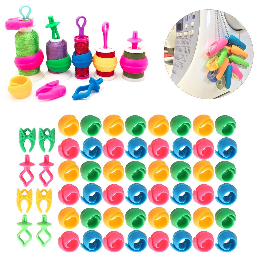 56Pcs Bobbin Thrd Buddies Silicone Holder Clips Clamps Spool Huggers Embroidery Tools