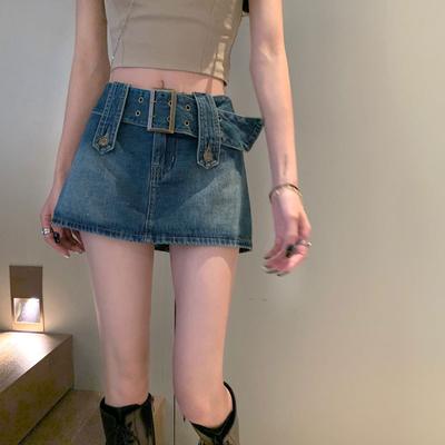 Klassisch Vielseitig und Jugendlich Tragbar und Langlebig Rock A-Linie Hohe Taille Design Sinn Paket Hüfte Halb Damen Sommer Mode Denim Kurzer Rock