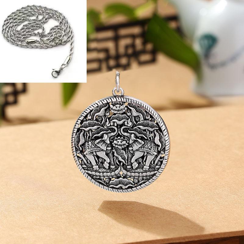 Sterling Silver Retro Slavic Lotus Pendant Viking Necklace for Men