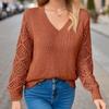 Base Sweater Autumn Hollow Out Women Clothes Pullover Long Sleeve Crochet Jacquard Loose V-neck Base Knit Sweater