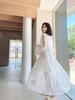 2025 Summer White Bell Sleeve Embroidered Lace Fairy Dress - Loose, High Waist