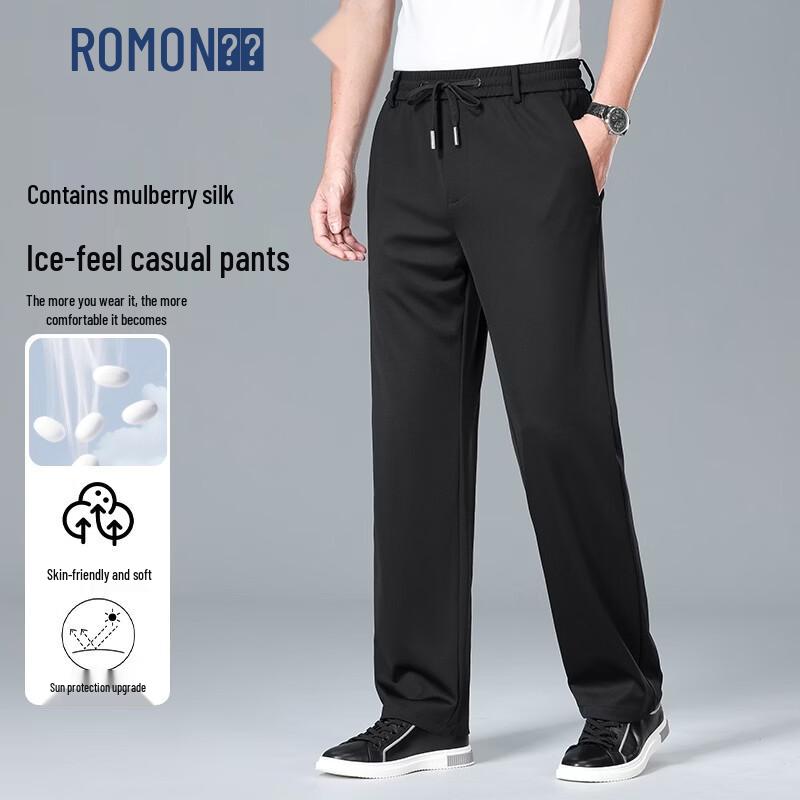

ROMON Men s Ice Silk Business Casual Straight-Leg Pants 5XL