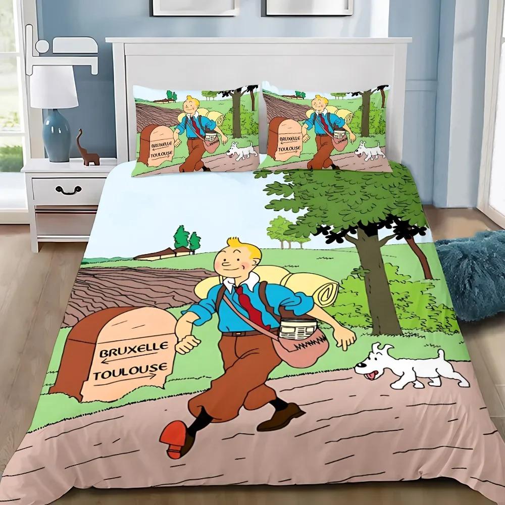 Duvet Cover Pillowcase Bedding Set The Adventures of Tintins Adult Boy Girl Bedroom Decoration Children Gift Single Double Large