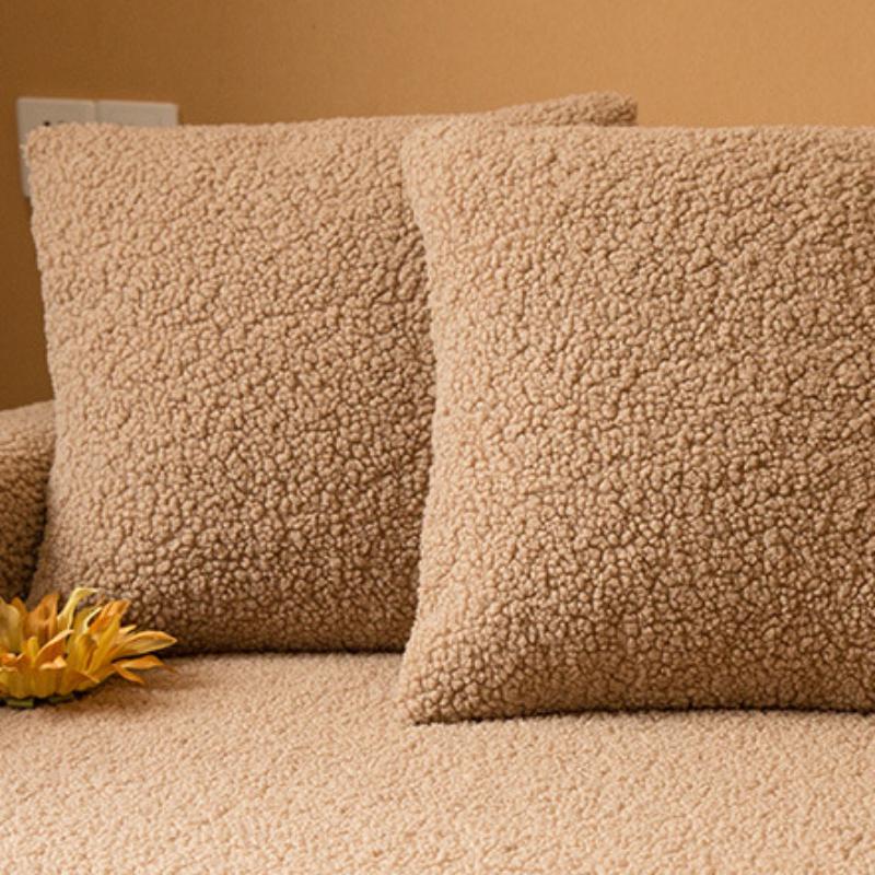 Solid Color Light Luxury Winter Plush Sofa Cushion Nordic Minimalist Anti Slip Seat Cushion Seasonal Universal Thickened Fabric Plush Sofa Cover