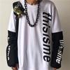 Fake Two-piece Original Diablo Anime Letter Printed Top Spring and Autumn Loose Hip-hop All-match Men's Long-sleeved T-shirt