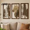 Vintage Style Wood Sculpture 3Pcs Wooden Forest Wolf Wall Decorations Decorative Hanging Ornaments Rustic Hollow Carved Pine Head Decor Tree Art for