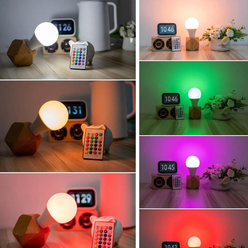 16 Colors RGB Bulb LED Multicolor Bulb E27 Base Lighting Dimmable 24 Key Remote Control Atmosphere Neon Light