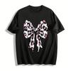 Pink Black Leopard Print Bow Casual Loose Versatile Top Pure Cotton T-shirt