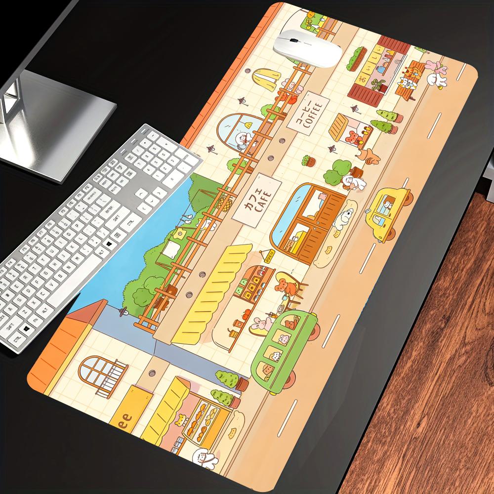 HYBXAXC Cute Kawaii Mousepad Green Cute Mouse Street Japanese Bakery Cafe Bunny Bear Plants Flower Shop Kawai Gaming Deskmat