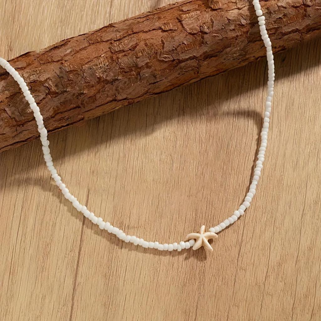 Bohemsk Hvit Håndlaget Perlekjede Delikat Sjøstjerneaksent På Chokeren Passer For Sommerstrandfester Ferie Zirkon