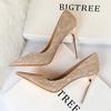 2024 Fashion Comfort Wedding Single Shoes Shallow Mouth Thin High Heel Woman Pumps Pointed Toe Elegant Sequins Sandals