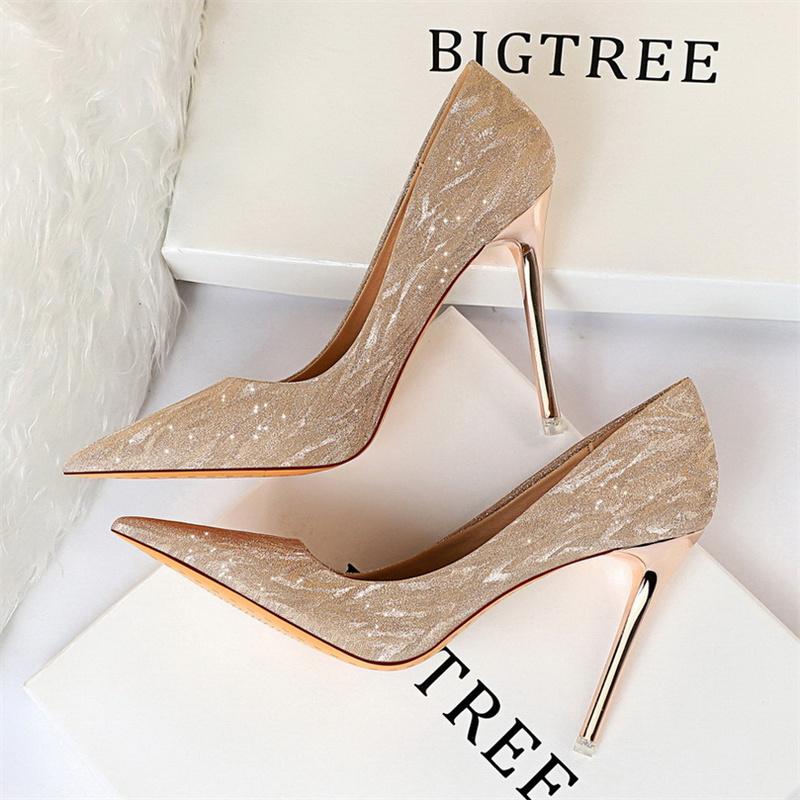 2024 Fashion Comfort Wedding Single Shoes Shallow Mouth Thin High Heel Woman Pumps Pointed Toe Elegant Sequins Sandals