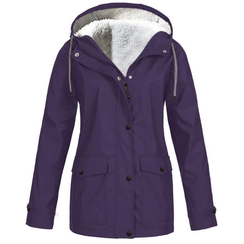 2026 Winter New Slim-fit Hardshell Jacket with Fleece Thickened Warm Women's Windproof Solid Color Coat