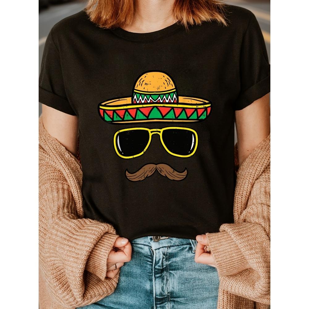 

Women s Clothing Mexican Hat Print Crew Neck T-Shirt Summer and Spring Short Sleeve Casual Top S