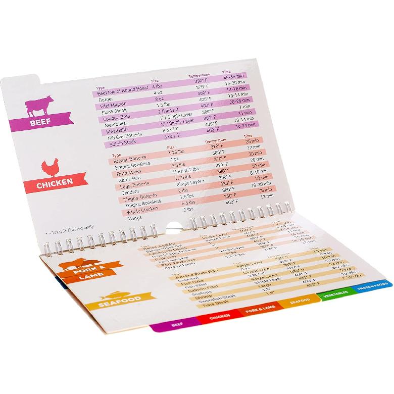 Willa Flare Air Fryer Magnetic Cheat Sheet Cooking Times Reference Guide for 80 Foods - Flip Chart and 6 Vinyl Decal Stickers | Perfectly Fry Family