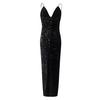 Women Deep V Sequins Wrap Ruched  Sleeveless Nightclub Party Dress