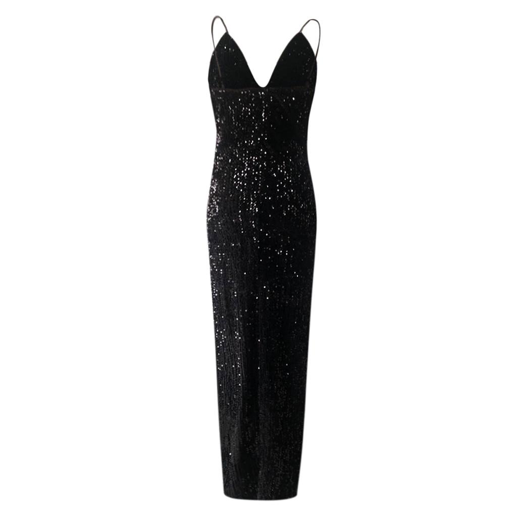 Women Deep V Sequins Wrap Ruched  Sleeveless Nightclub Party Dress