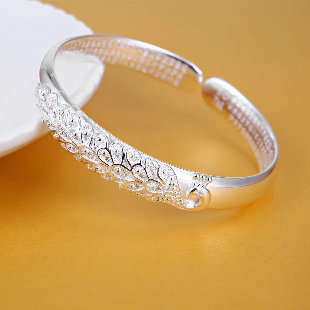 Fashion 925 Silver Adjustable Bracelets For Women Vintage Elegant Geometric Shiny Frosted Bangle Party Jewelry Gifts