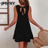 JPNTKY Moda Estiva Primavera Colore Unico Stampa Senza Maniche Girocollo Abiti Casual