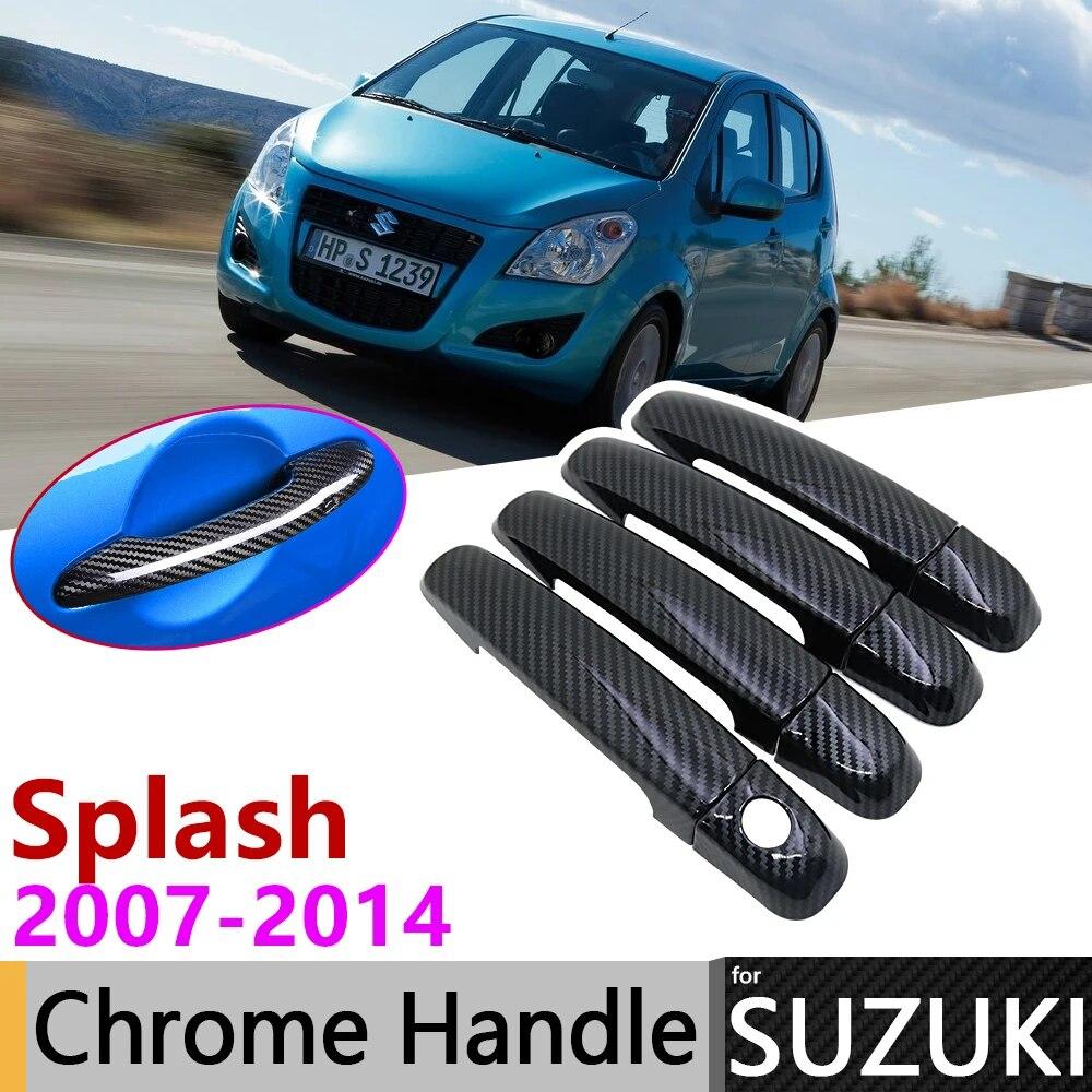 Black Carbon Fiber Door Handle Cover for Suzuki Splash 2007~2014 2009 2010 2011 2012 2013 Accessories Stickers Trim Set Chrome