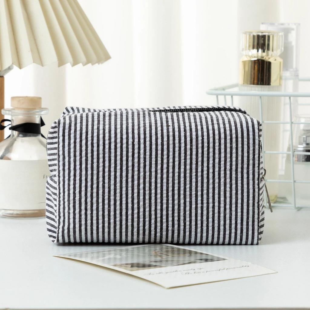 Striped Makeup Bags for Women Pink Purple Cosmetic Organizer Zipper Pouch Travel Storage Bag