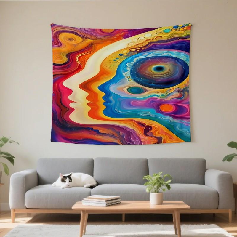 Abstract Surreal Wall Tapestry Fluid Face Swirl Design Bohemian Decor Bedroom Living Room Modern Art Hanging Textile Home
