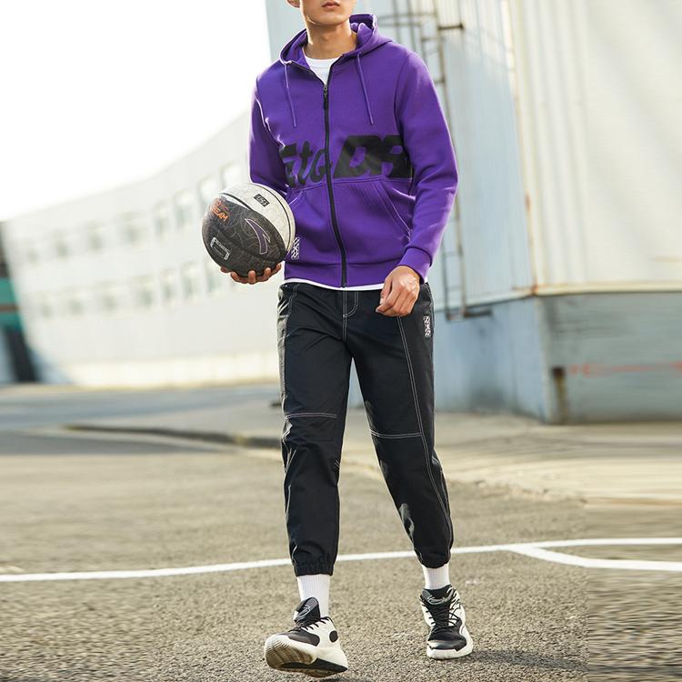Anta Basketball Series Letter Print Knit Hooded Jacket Men Jackets Persian-Purple 152211708-4