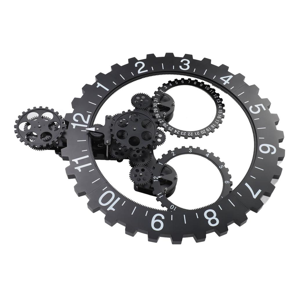 European Style Retro Mechanical Gear Clock Single Sided Pointer Digit Display Big Wheel Wall Clock Black