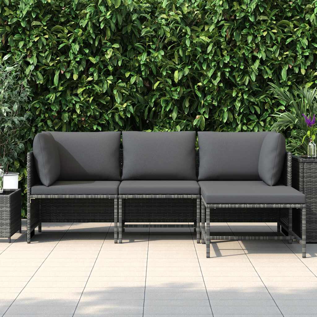 vidaXL 4-tlg. Garten-Lounge-Set mit Kissen Poly Rattan Grau
