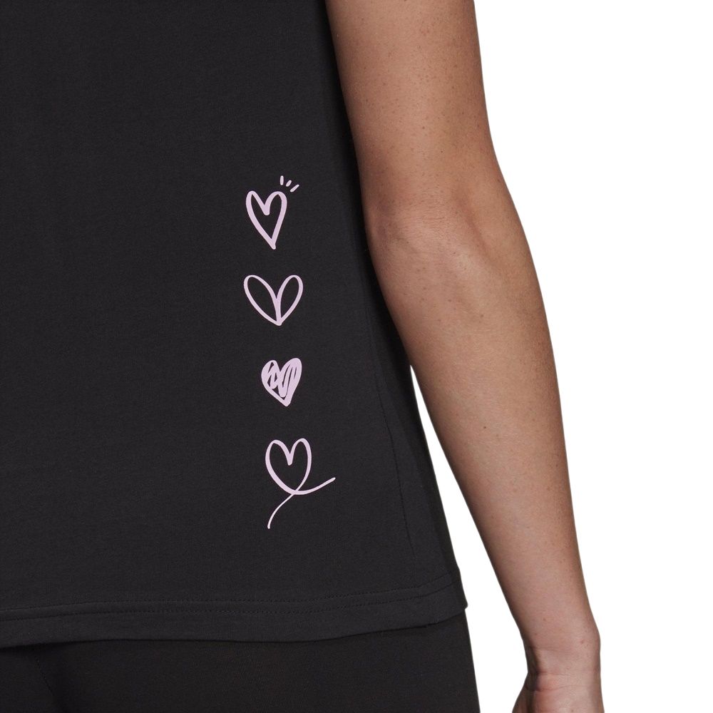 Adidas Heart Logo Letter Print American Vintage Fitness Training Comfortable Trendy Casual Sports Crew Neck Short Sleeve T-Shirt Women Tops GL6844
