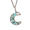 Vintage Handmade Wire-Wrapped Amethyst Moon Pendant Necklace with Colorful Crushed Stone Beads