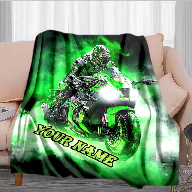 1PC Custom Name Rider Neon Green Smoke blanket versatile,all-season throw suitable for the living room,bedroom,camping,travel,and gift