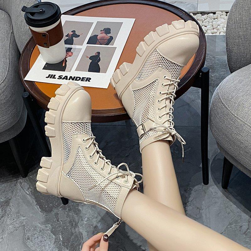Fashion Aphixta 6cm Thick Sole Summer Breathable Platform Boots Women Buckle Big Size 43 Lace-up Waterproof Height Increasing Boots