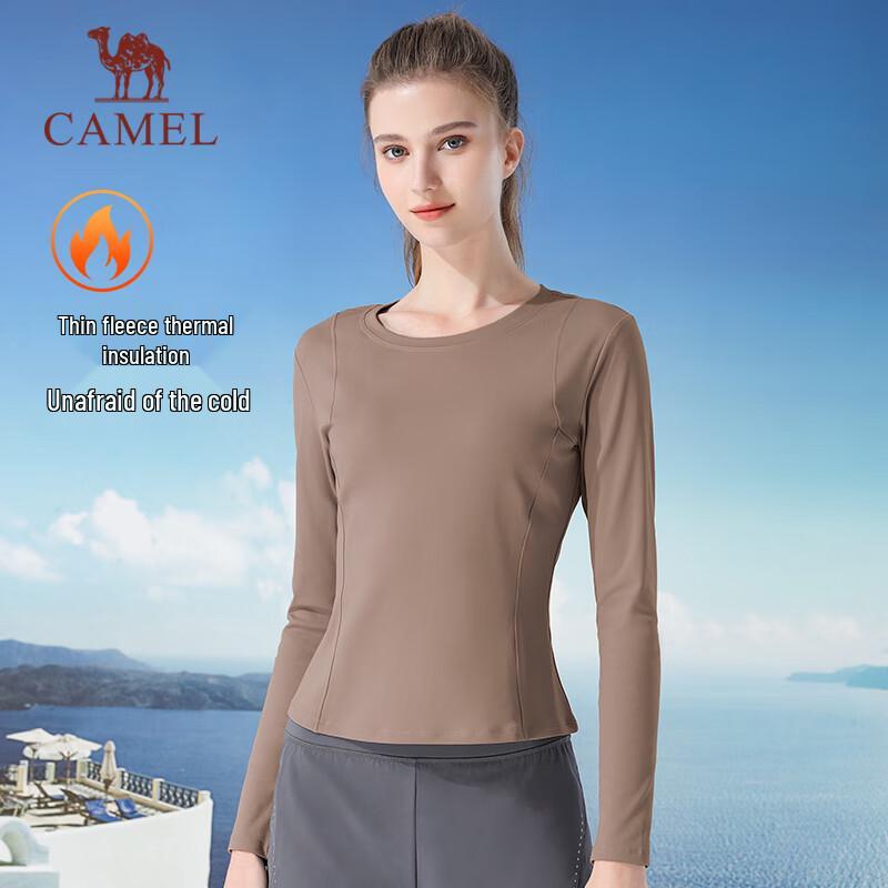 CAMEL Women s Fleece Lined Seamless Stretch Round Neck Long Sleeve T-Shirt Y24CA0Q6603 M