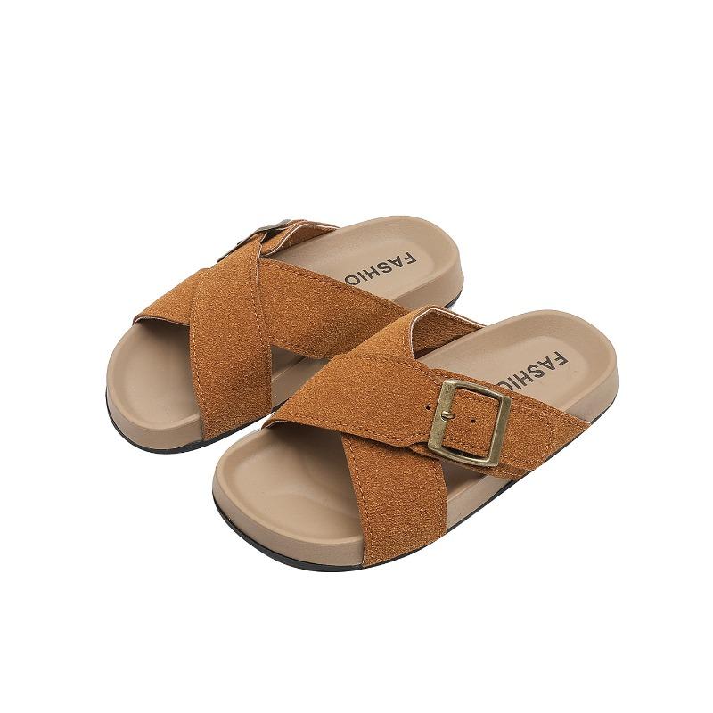 Trendy Kids Slippers Cross Strap Open-toe Boys Girls Causal Shoes Breathable Non-slip Children Platform Slippers