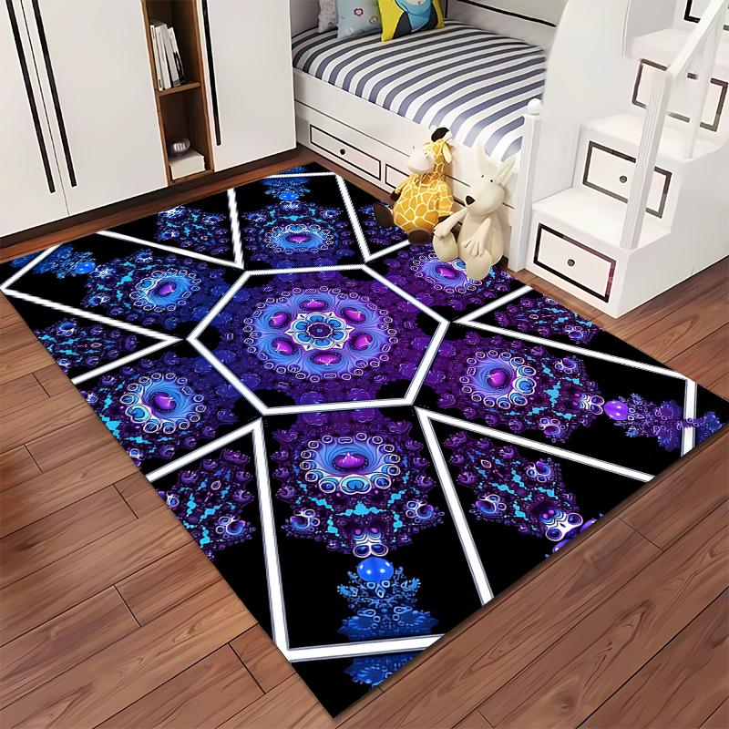 Mandala Style Carpet with Blue and Purple Geometric Floral Design Suitable for Use As an Anti-slip for Living Room Bedroom Sofas