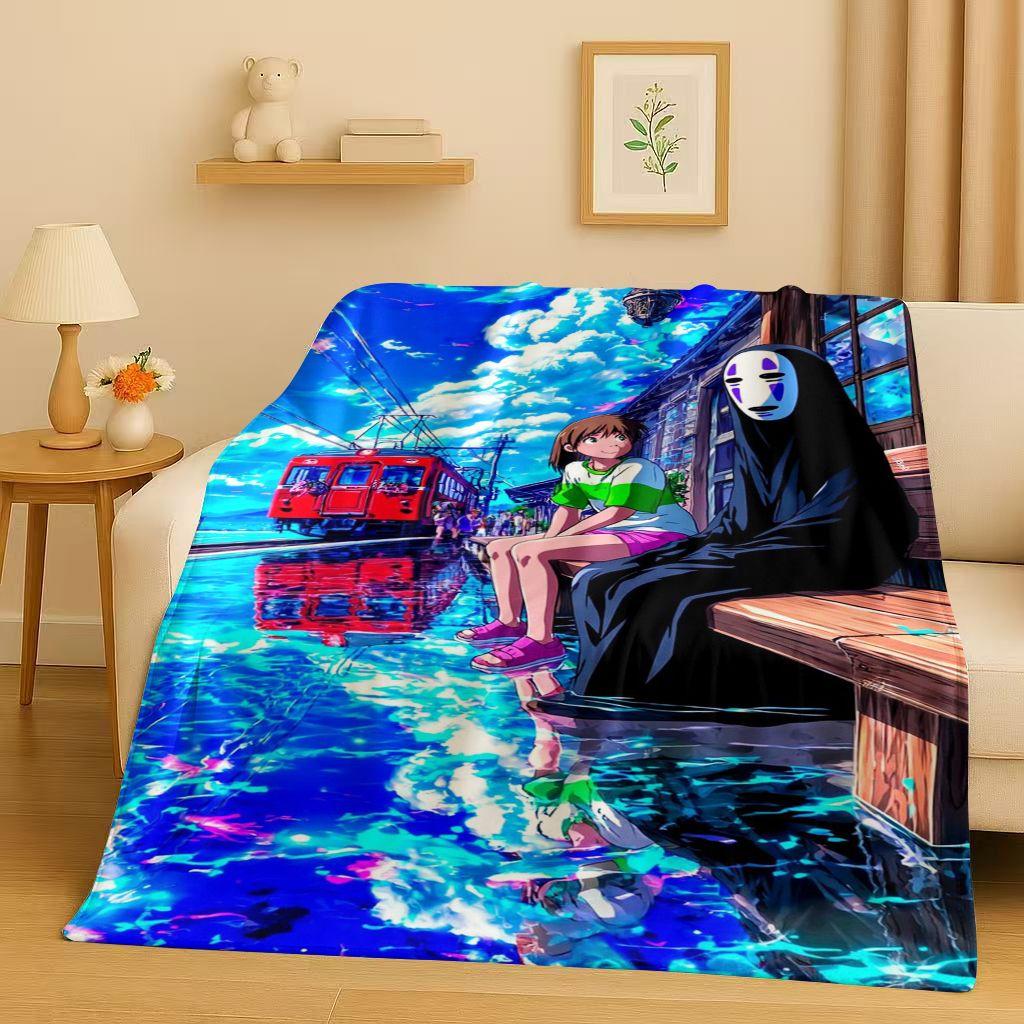 3D Retro Cartoon Spirited Away No Face Man Flannel Blanket,Ultra Soft Warm Plush Throw for Home Bedroom Bed Sofa Cover Kid Gift