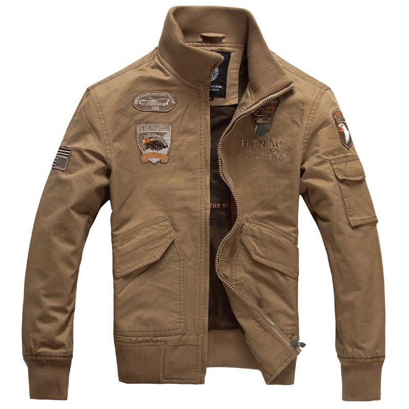 

Military Jacket Stand Collar Men Denim Jacket Windbreaker Air Force Plus Big Size 4xl M хаки