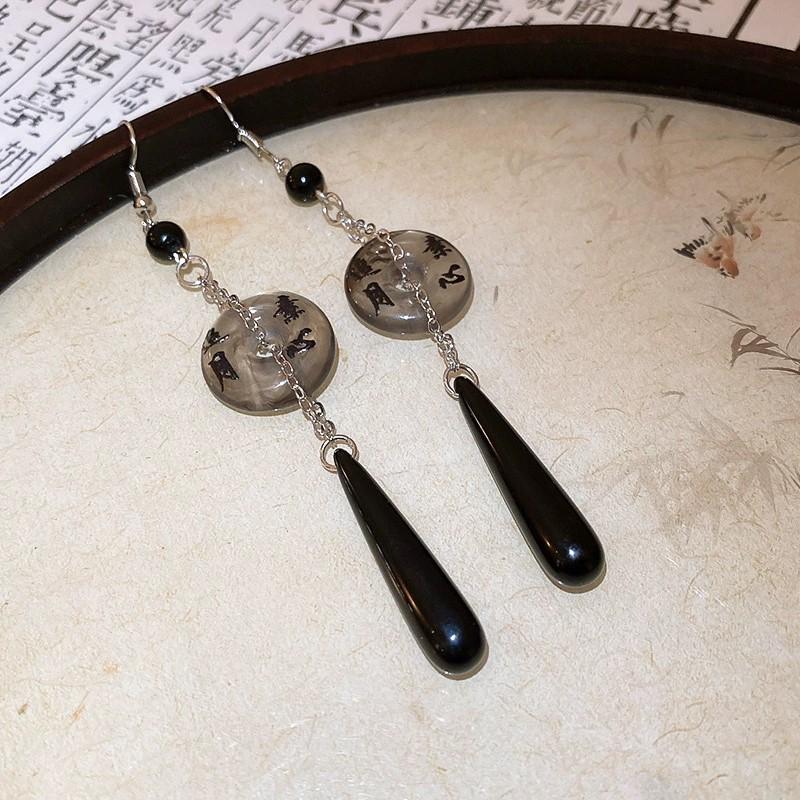 Elegant Chinese Acrylic Waterdrop Pendant Fan Unique Women's Earrings Suitable for Ladies Party Matching