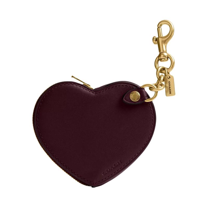 Coach Heart 10 Heart-shaped Design Zipper Closure Leather Coin Purse Women's Plum Red Plum Red