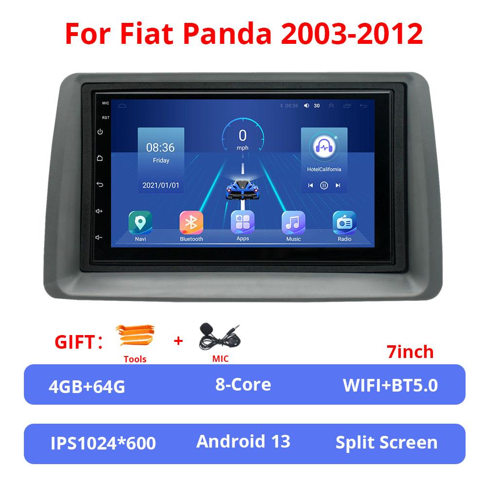7Inch Android 13 GPS Car Multimedia Player For No DVD Fiat Panda 2003-2012 Wireless Carplay & Android Auto 4G WIFI BT 5.0 FM GPS